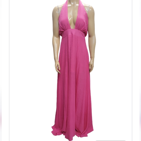 A Peach Pink Low V Cut Open Back Split Maxi & Mini Dress - Picture 3 of 16